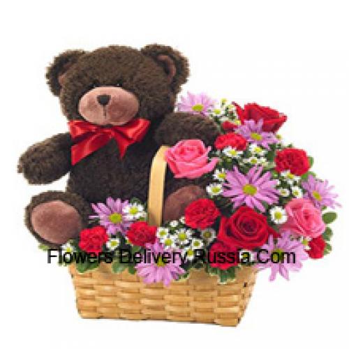 Assortiment Bloemenmand met 14 inch Teddy