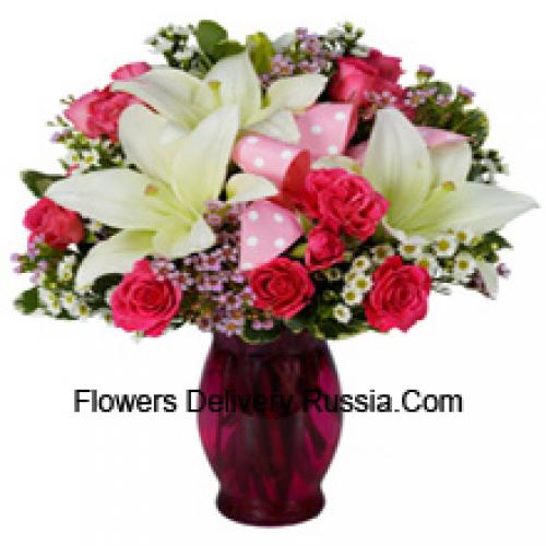 Cute Pink Roses and White Lilies