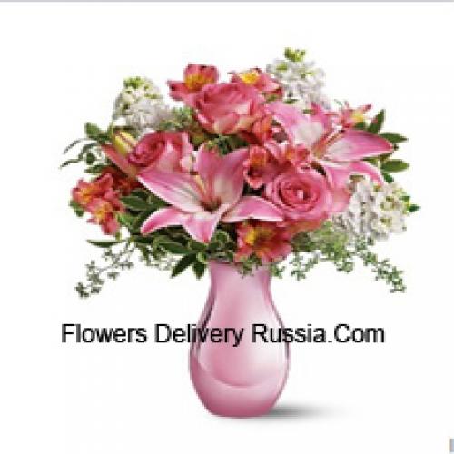 Cute Pink Roses and Lilies with Assorted Flowers