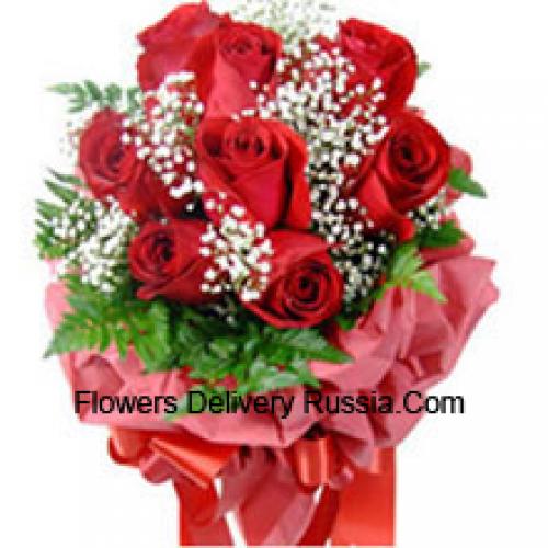 9 Wrapped Red Roses