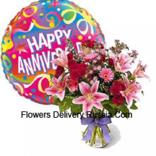 Verjaardagsballon met Assortiment Bloemen