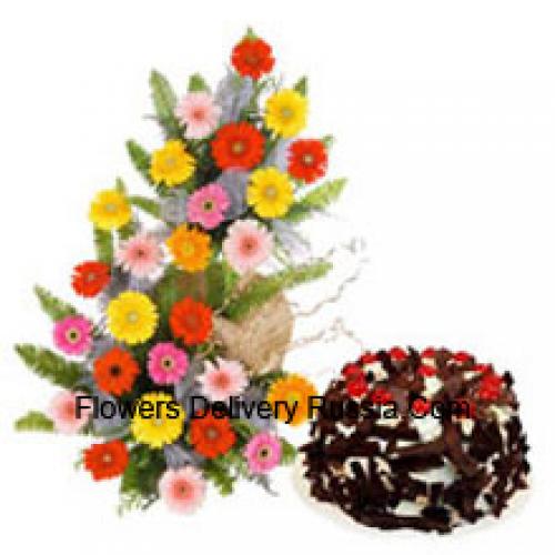 25 Gerbera's met Crispy 1 Kg Chocoladetaart