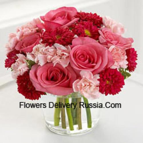 Cute Carnations, Daisies and Roses in Vase