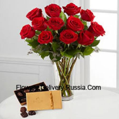 11 Rosas Rojas con deliciosos chocolates Godiva