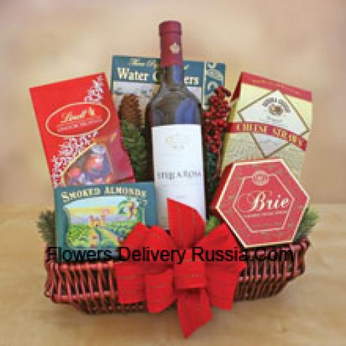 Lovely Gourmet Basket Containing Wine