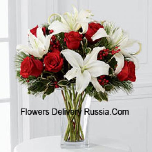 Buchet Lush Roses and Lilies